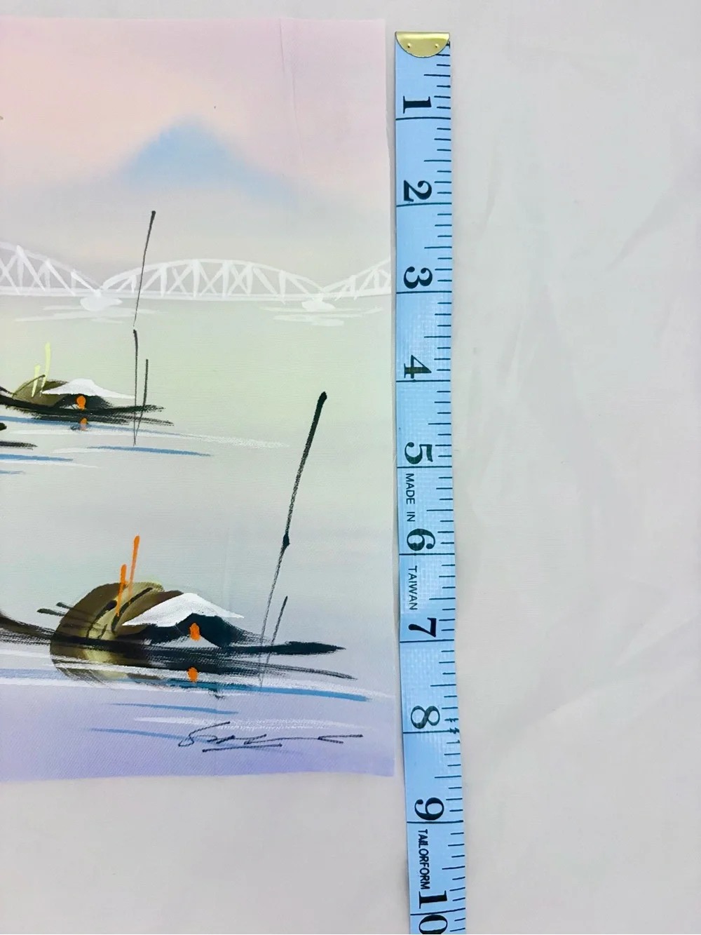 Vintage Hand painted Scene on Fabric Asian Style